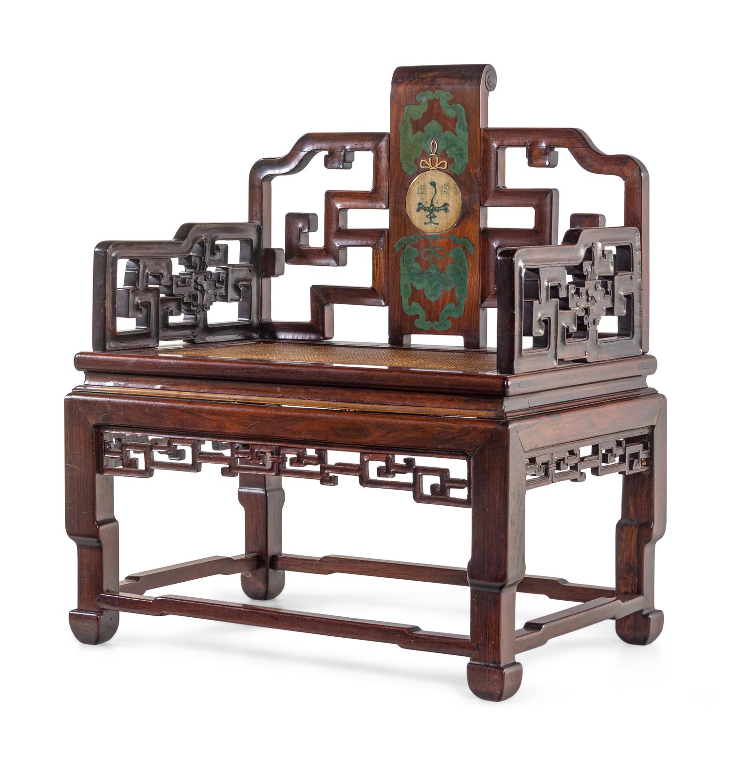 A Hardstone Inset Hardwood Armchair