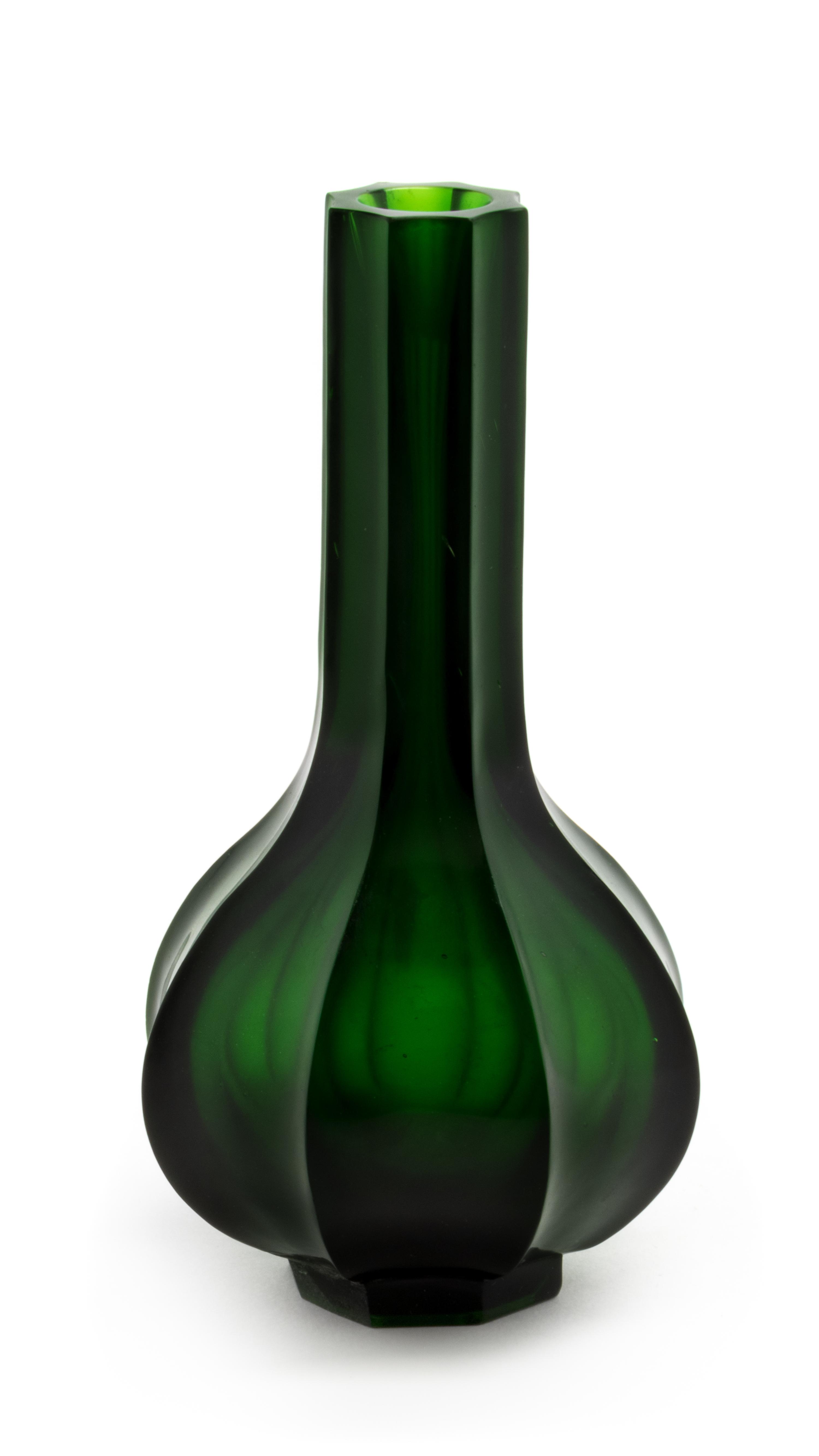 An Emerald-Green Glass Octagonal Bottle Vase Height 8 inches. — 19TH CENTURY