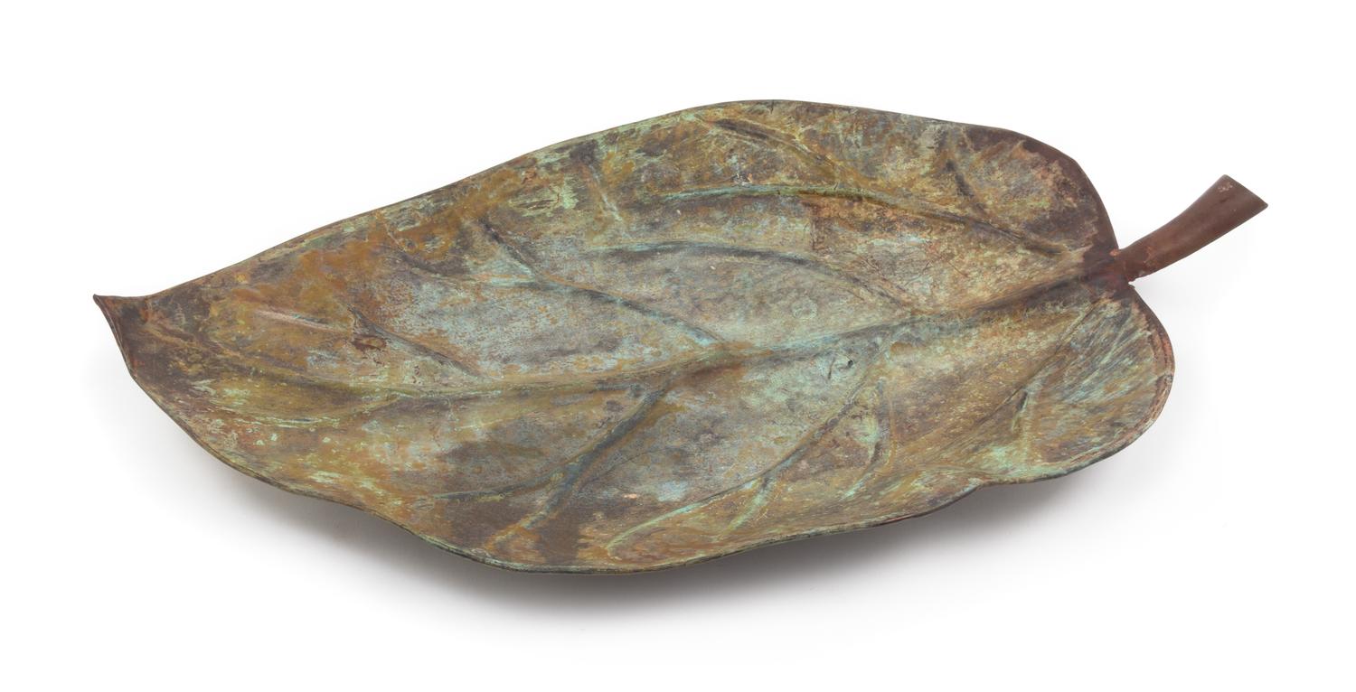 A Patinated Metal Serving Tray Length 24 3/4 inches.