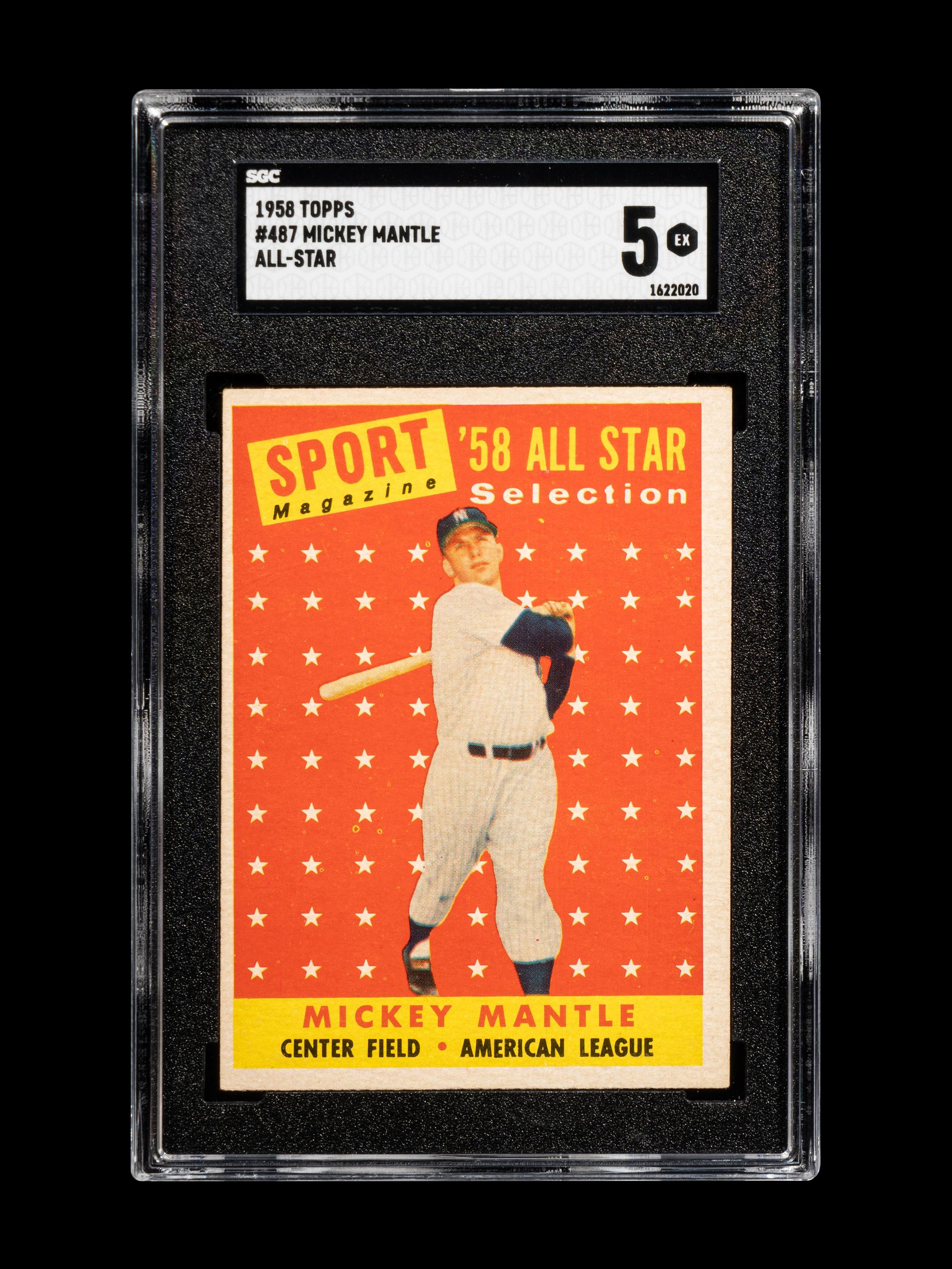 A 1958 Topps Mickey Mantle All-Star Baseball Card No. 487 (SGC 5 EX)