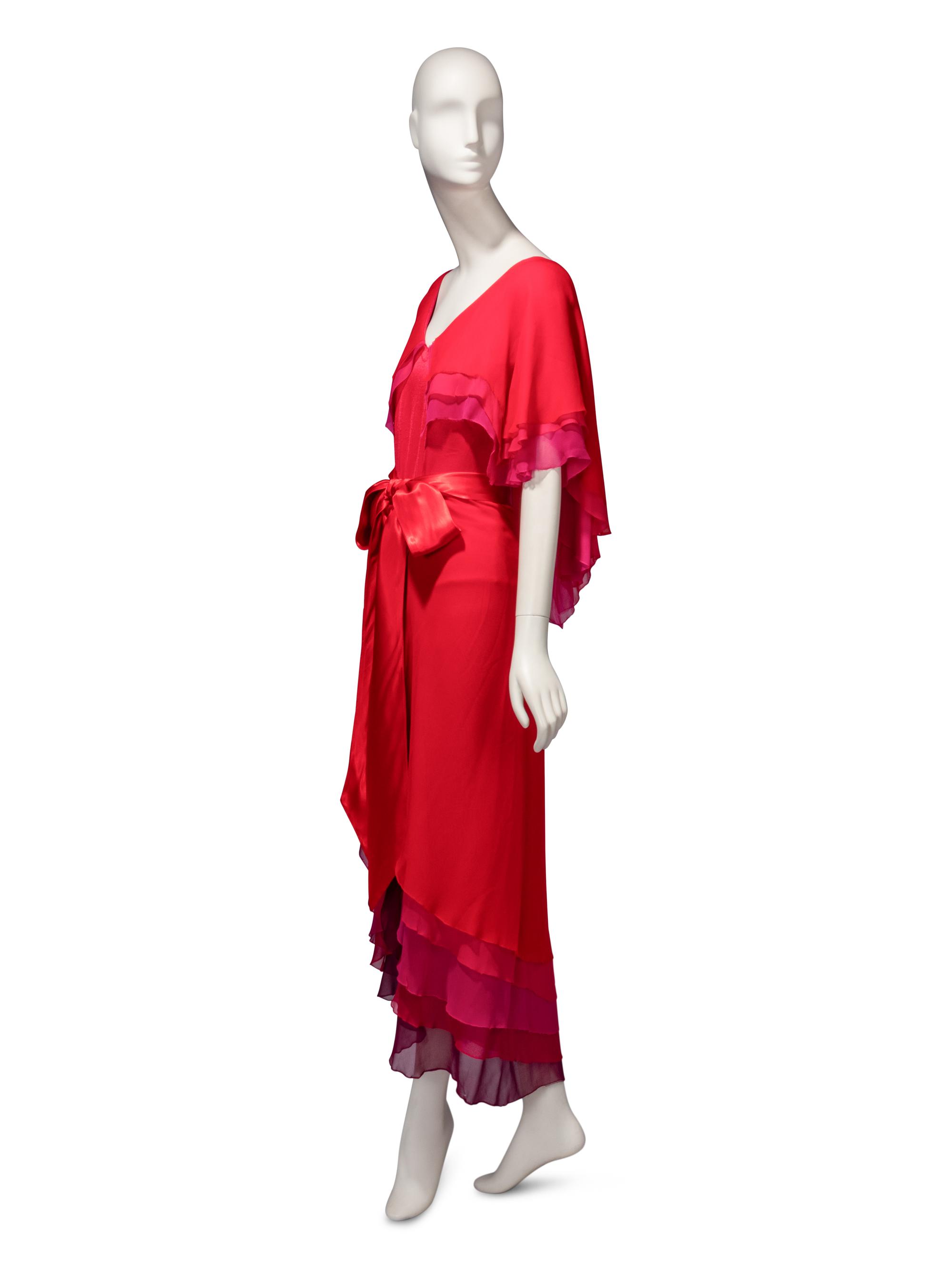 Sant' Angelo, Red Ombre Chiffon Bodysuit & Wrap Skirt, 1970's