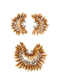 FRENCH, YELLOW GOLD AND DIAMOND SET