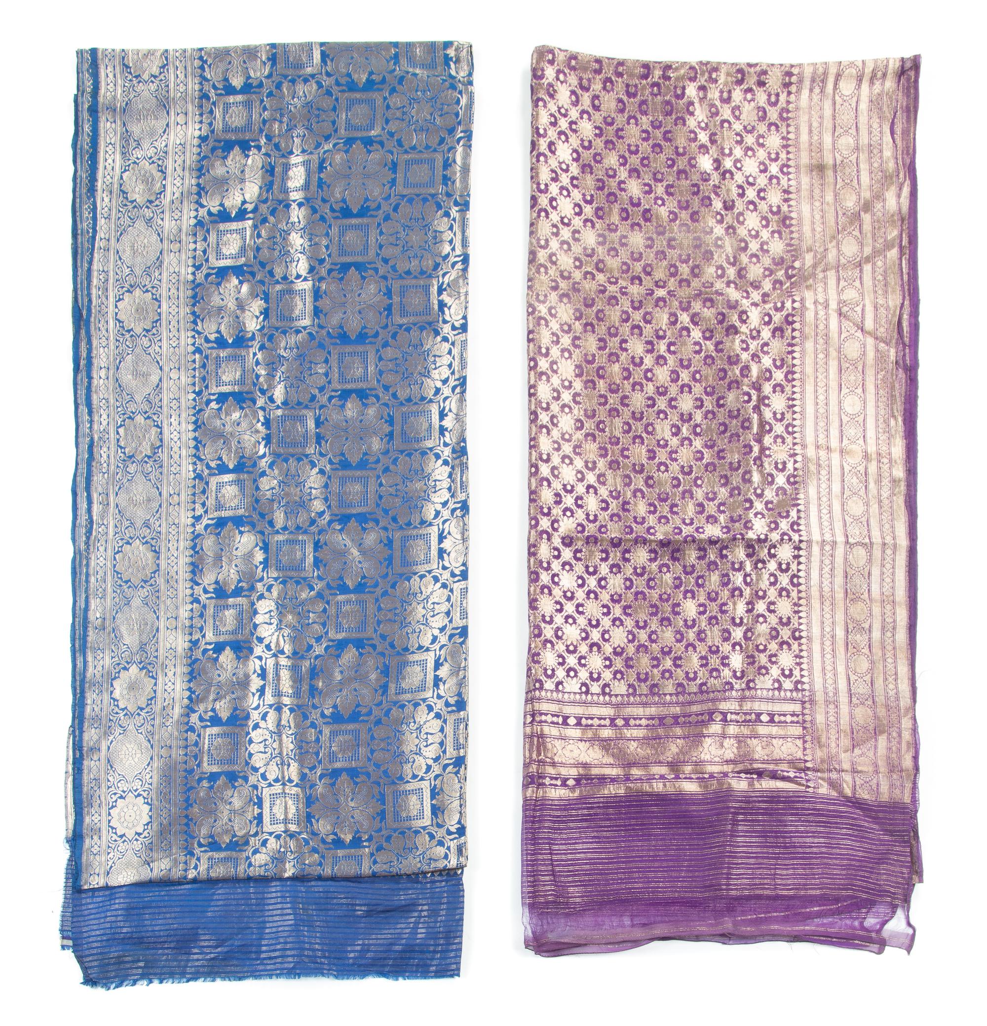 Two Indian Metallic Thread Embroidered Silk Saris 43 x 199 inches. — MID-20TH CENTURY