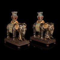 A Pair of Large Chinese Parcel Gilt Bronze and Cloisonné Elephants, 20th Century — 近代 掐絲琺琅太平有象一對