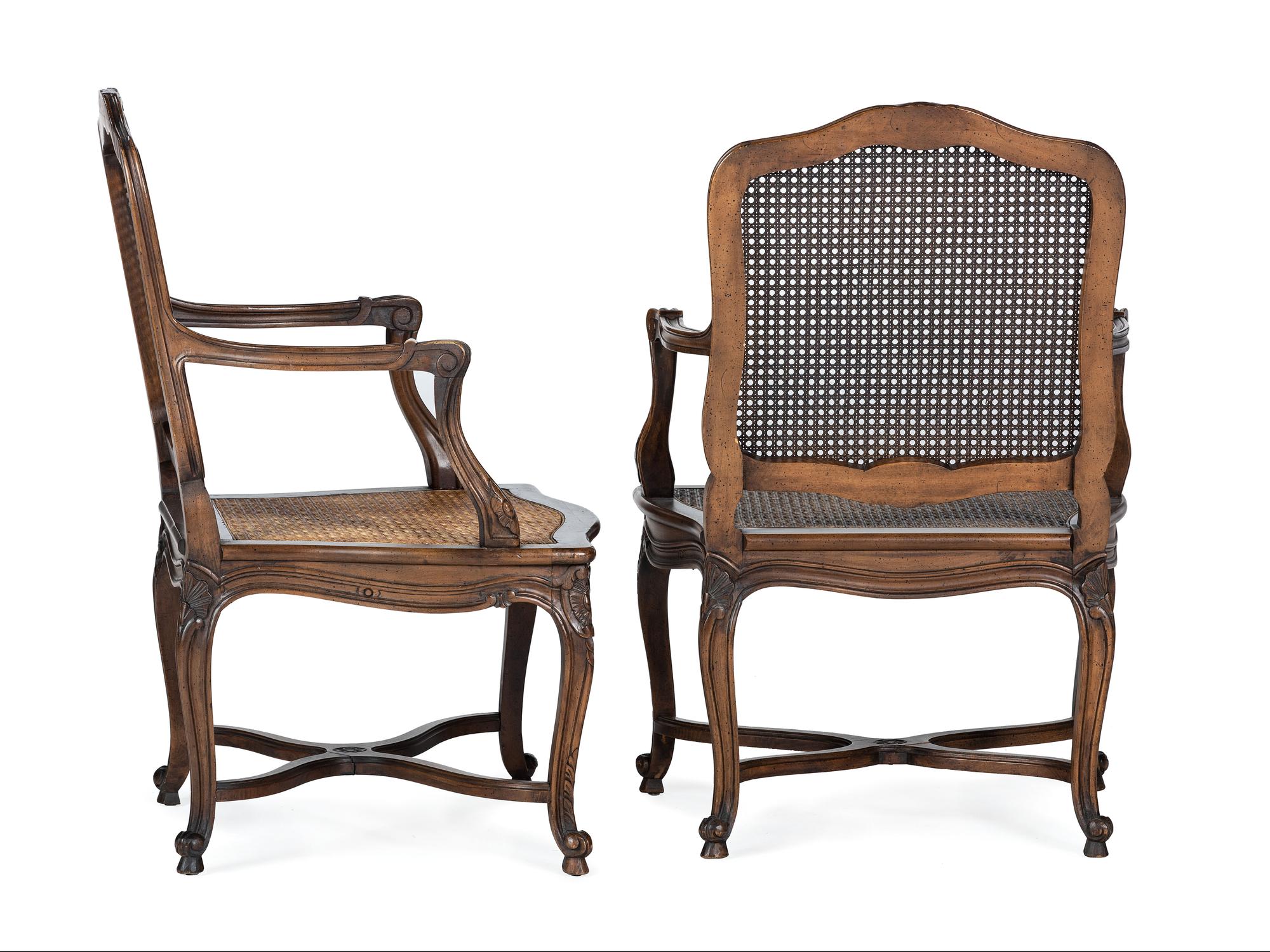 A Pair of Louis XV Style Caned Fauteuils