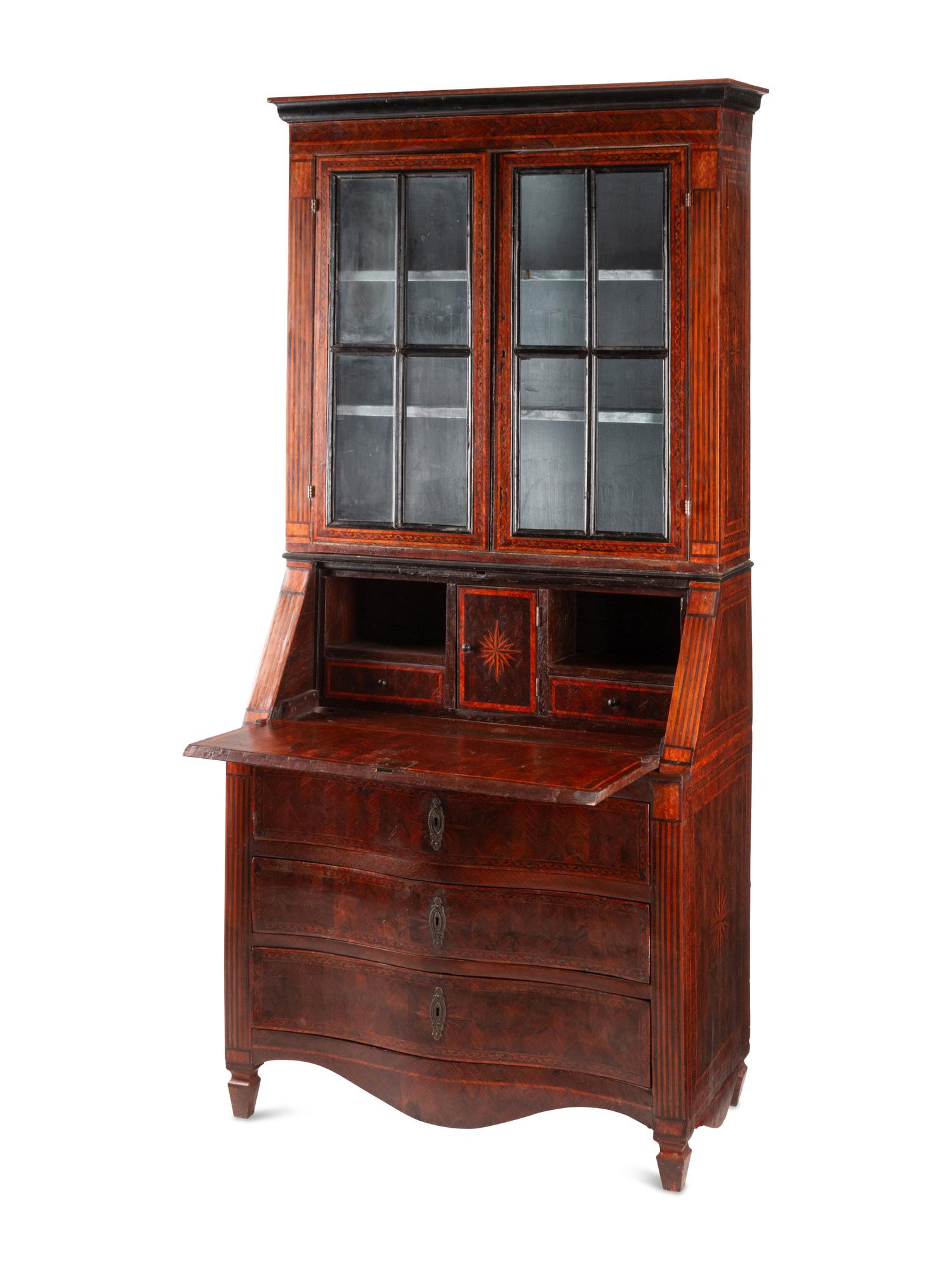 An Italian Walnut and Marquetry Bureau Cabinet