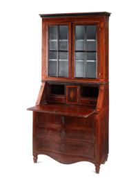 An Italian Walnut and Marquetry Bureau Cabinet