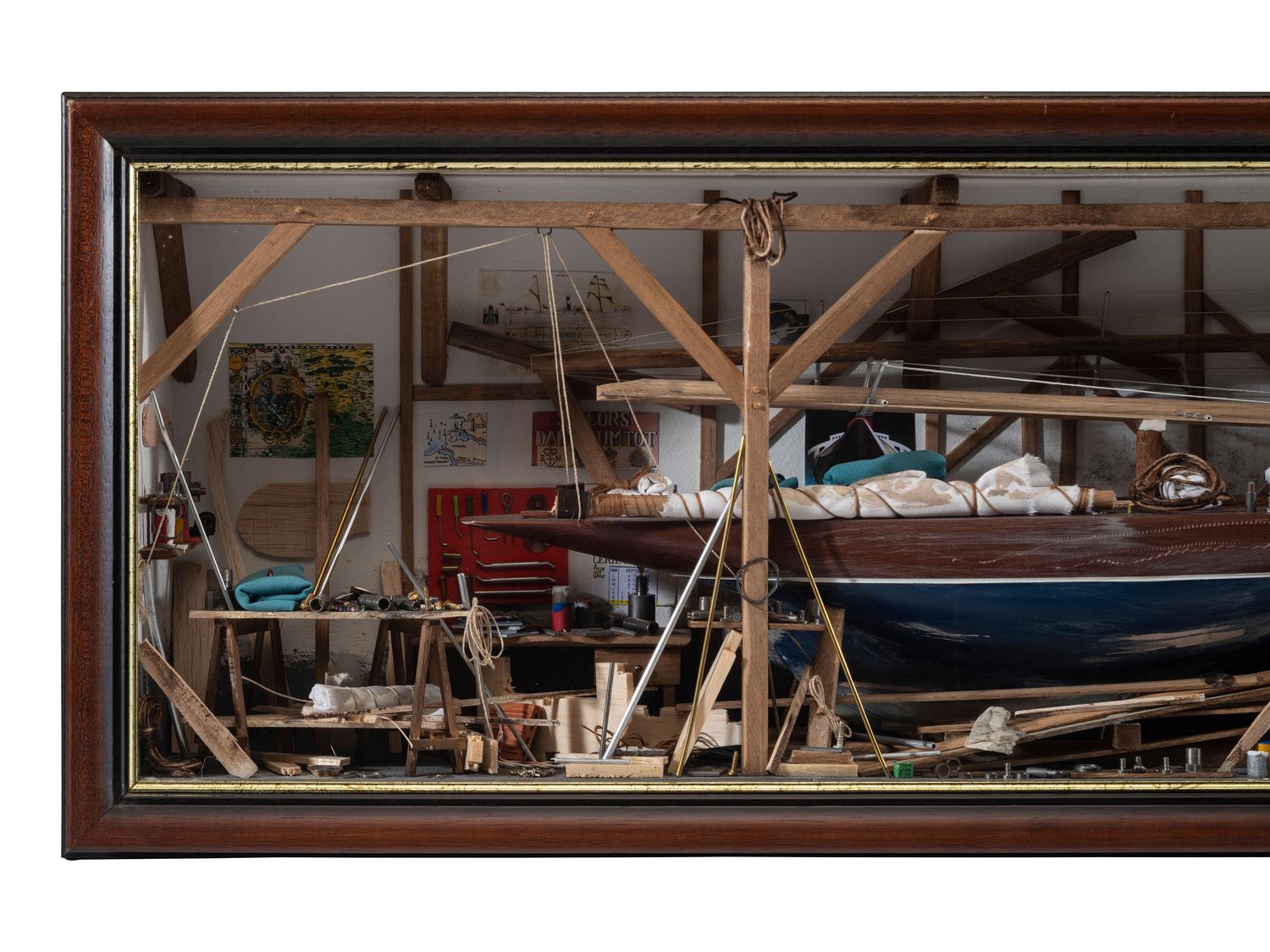 A French Cased Boat Building Diorama