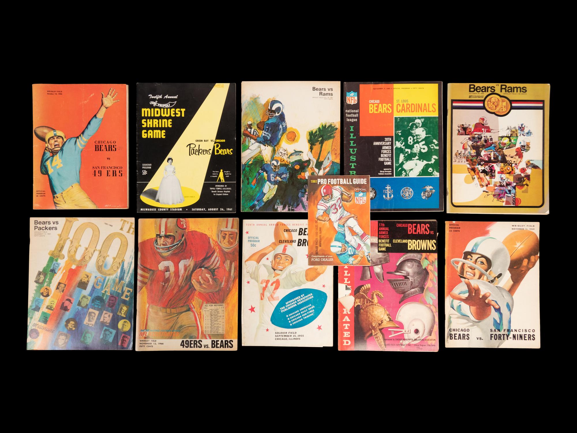 A Group of Ten 1950s-60s Chicago Bears On Site Game Programs (Including Mike Ditka Rookie Season),