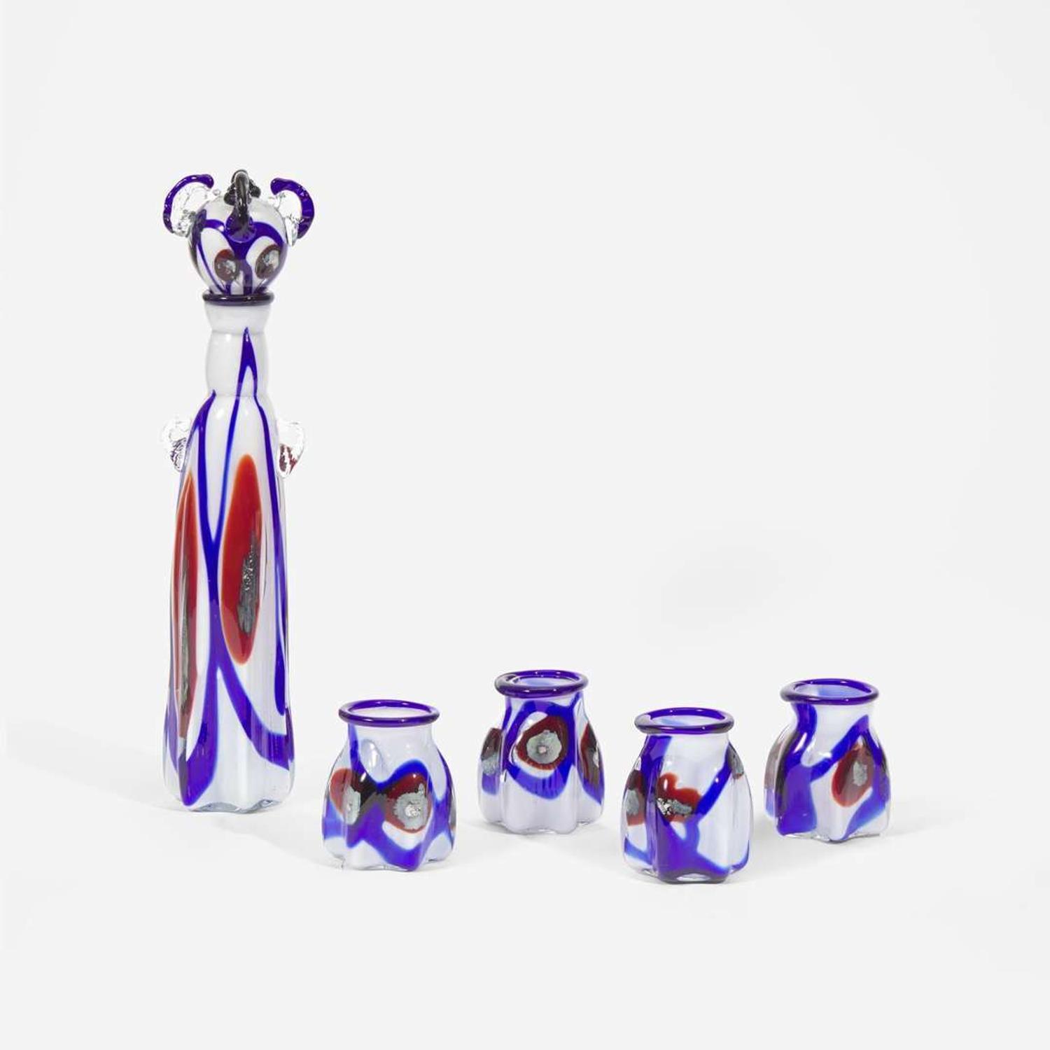 Thomas Kekic (American, 1943-1986) Glass Decanter with Four Tumblers, USA, 1972