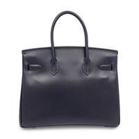 Hermès, Verso Birkin 30 in Bleu Nuit Box Leather & Orange Chevre
