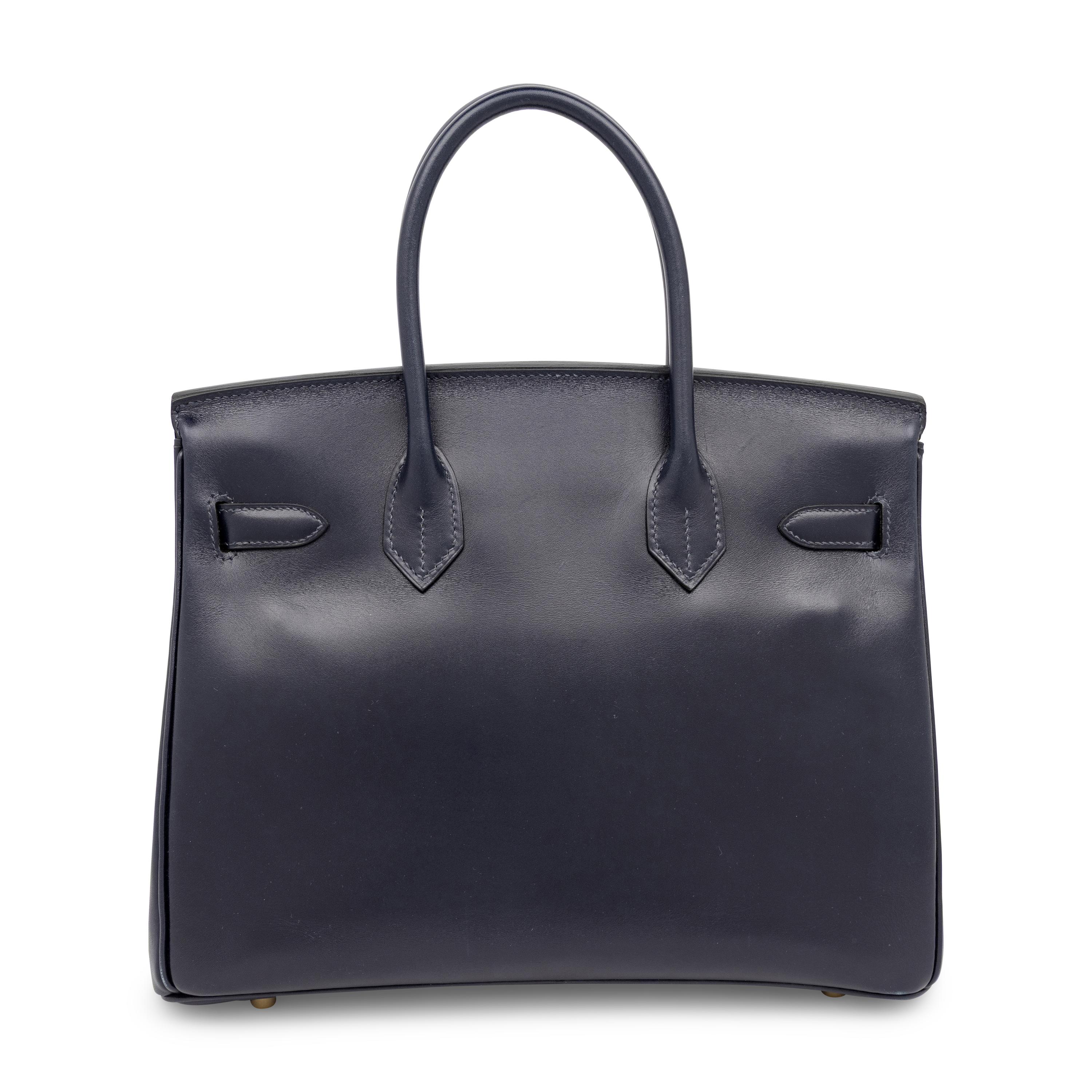 Hermès, Verso Birkin 30 in Bleu Nuit Box Leather & Orange Chevre