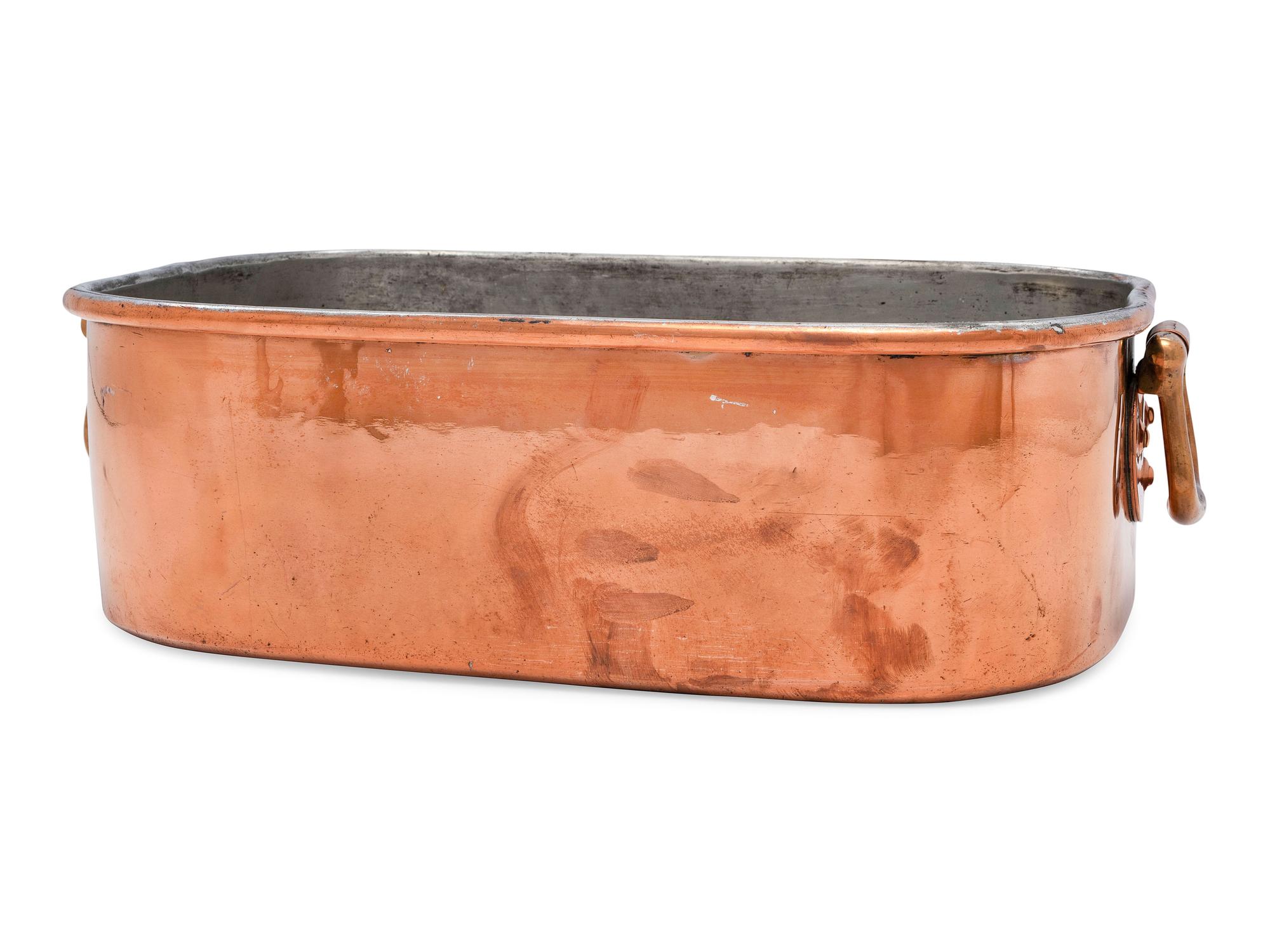 An English Copper Roasting Pan with Brass Handles