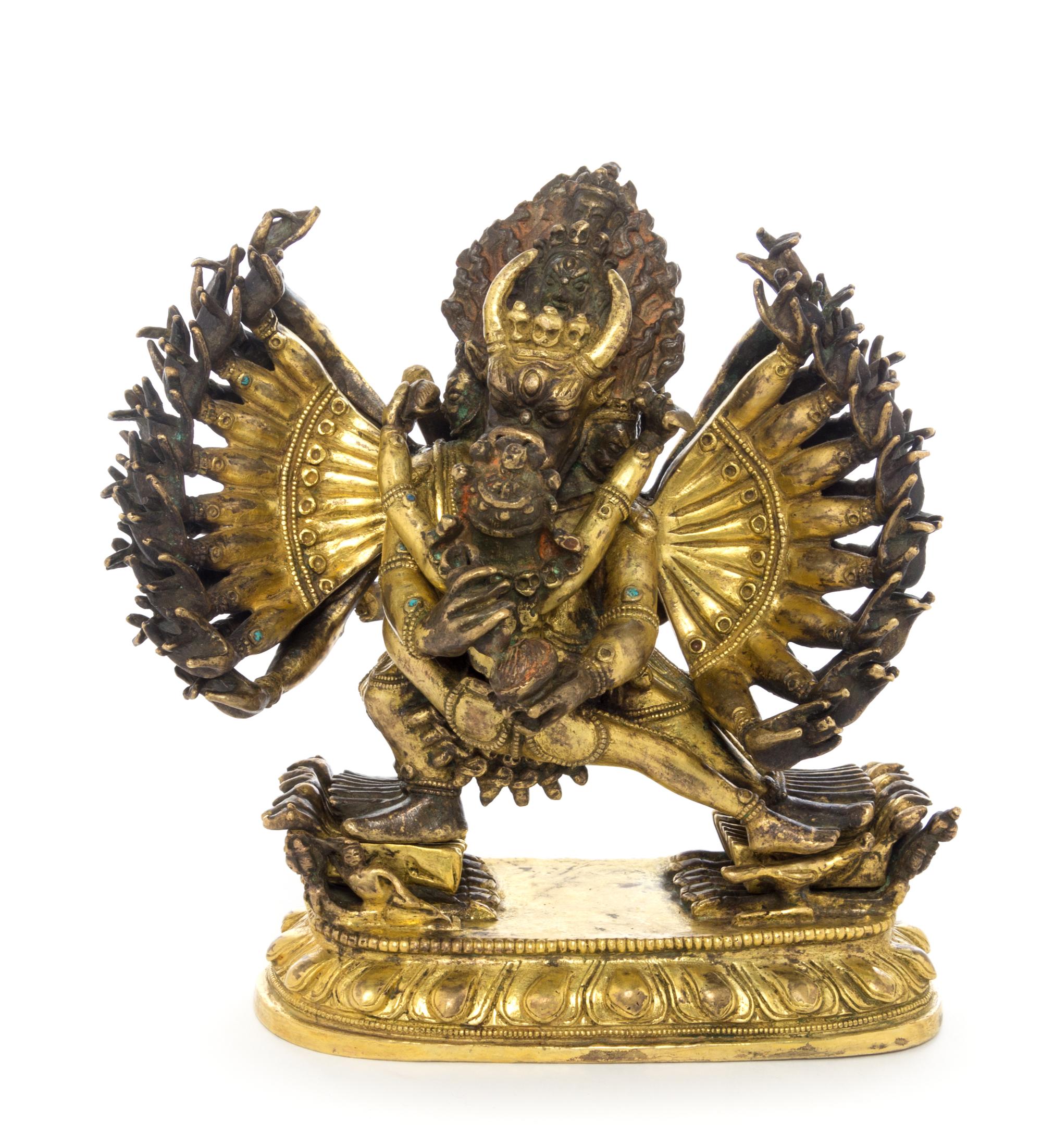 A Sino-Tibetan Gilt Bronze Figure of Bodhisattva Yamantaka Vajrabhairava Height 6 1/2 inches. — 18TH/19TH CENTURY