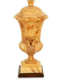 A Pair of Classical Style Alabaster Urns Mounted as Table Lamps