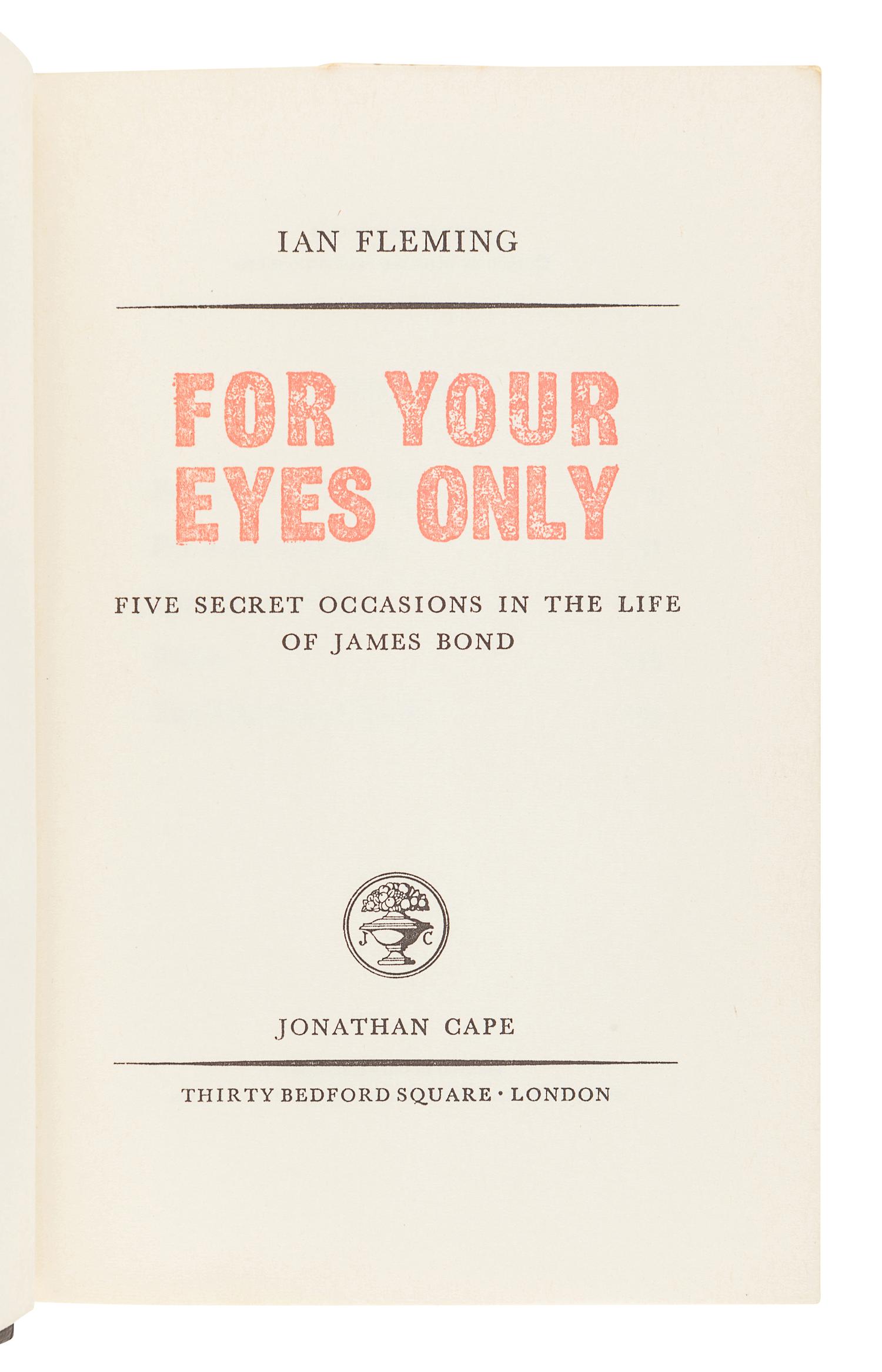 FLEMING, Ian (1908-1964). For Your Eyes Only . London: Jonathan Cape, 1960.