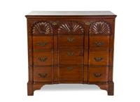 An English Mahogany Block Front Chest, Height 37 3/4 x width 31 3/4 x depth 21 1/2 inches.