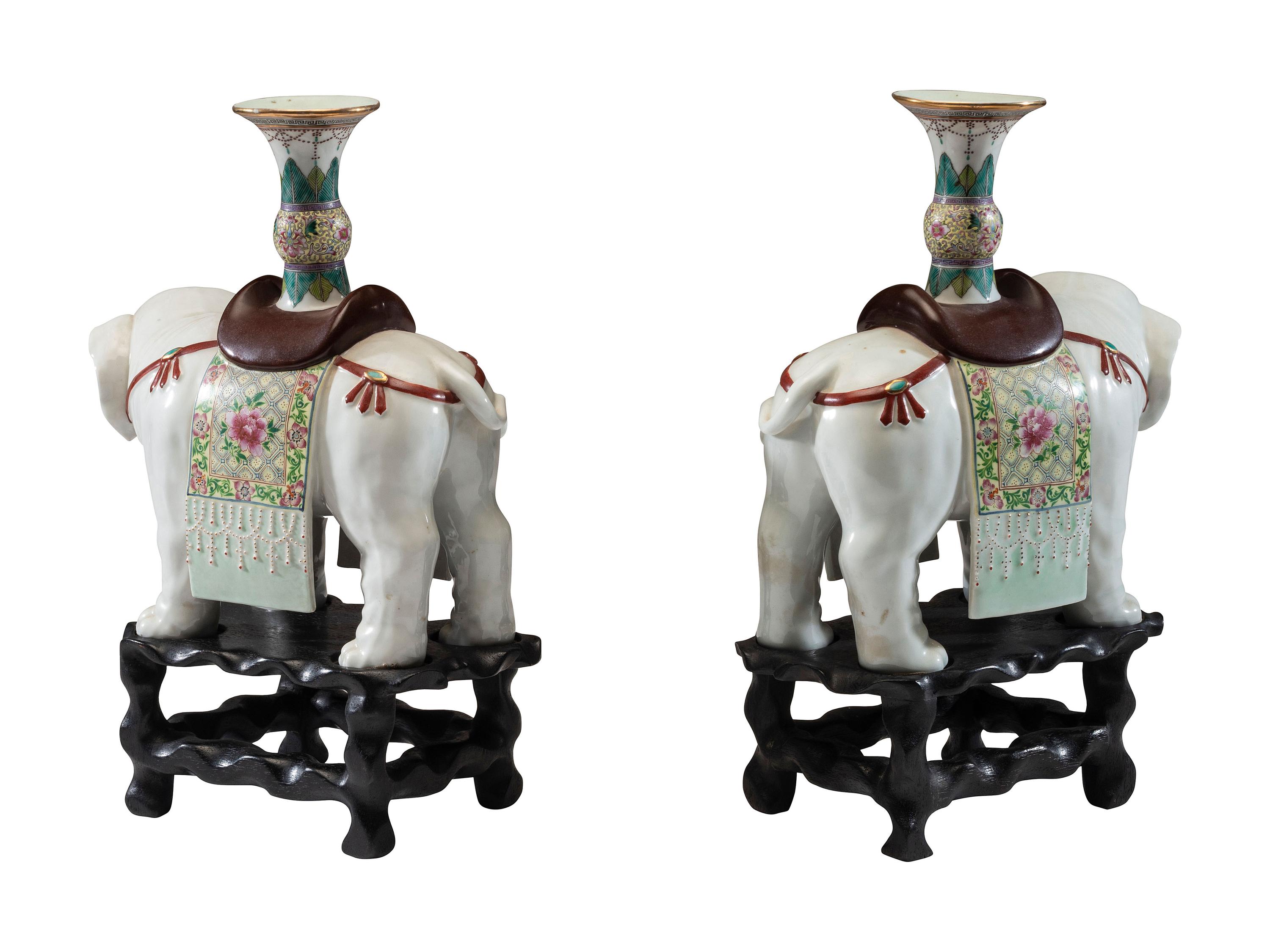 A Pair of Chinese Export Porcelain Elephant Candlesticks