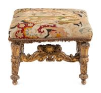 A Giltwood Stool with Needlepoint Upholstery