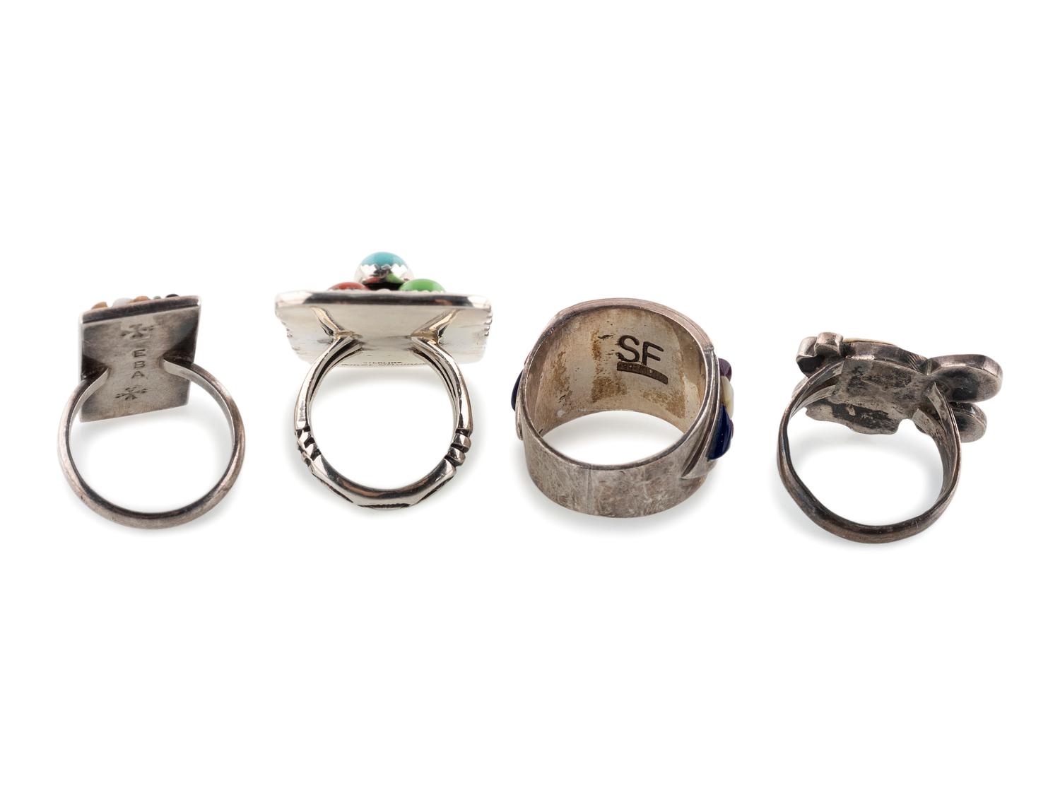 Navajo and Zuni Silver and Colorfully Inlaid Rings
