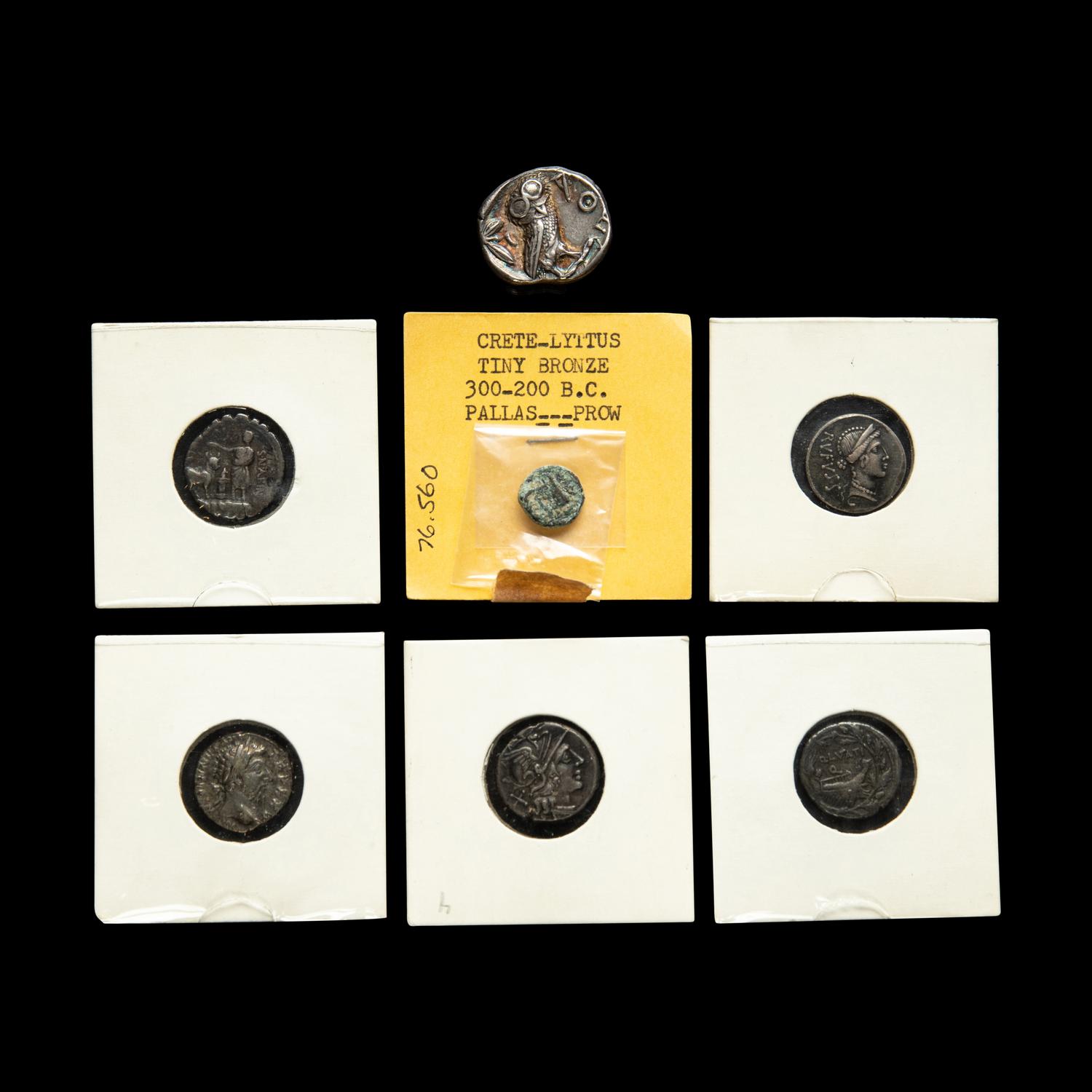 [ANCIENT] Greek. Five Ar Drachmai, One Ar Tetradrachm and a Minoan bronze coin.