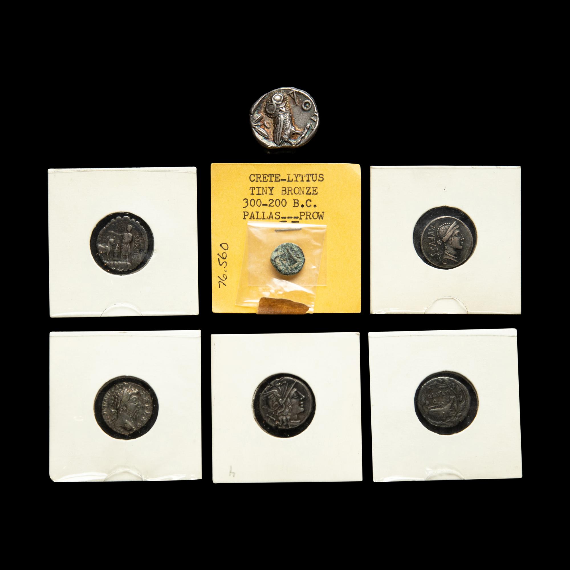 [ANCIENT] Greek. Five Ar Drachmai, One Ar Tetradrachm and a Minoan bronze coin.