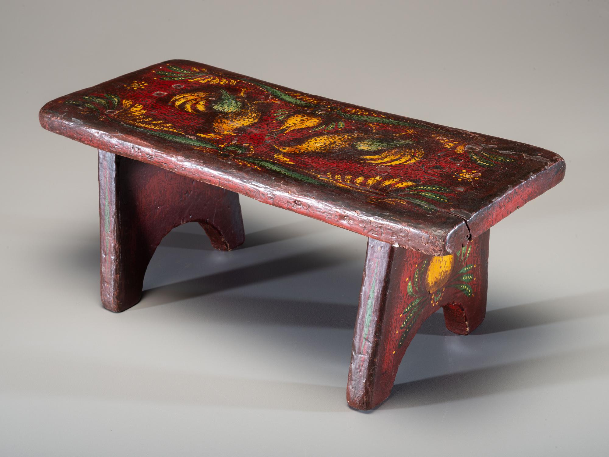 A Miniature Paint Decorated Wood Bench