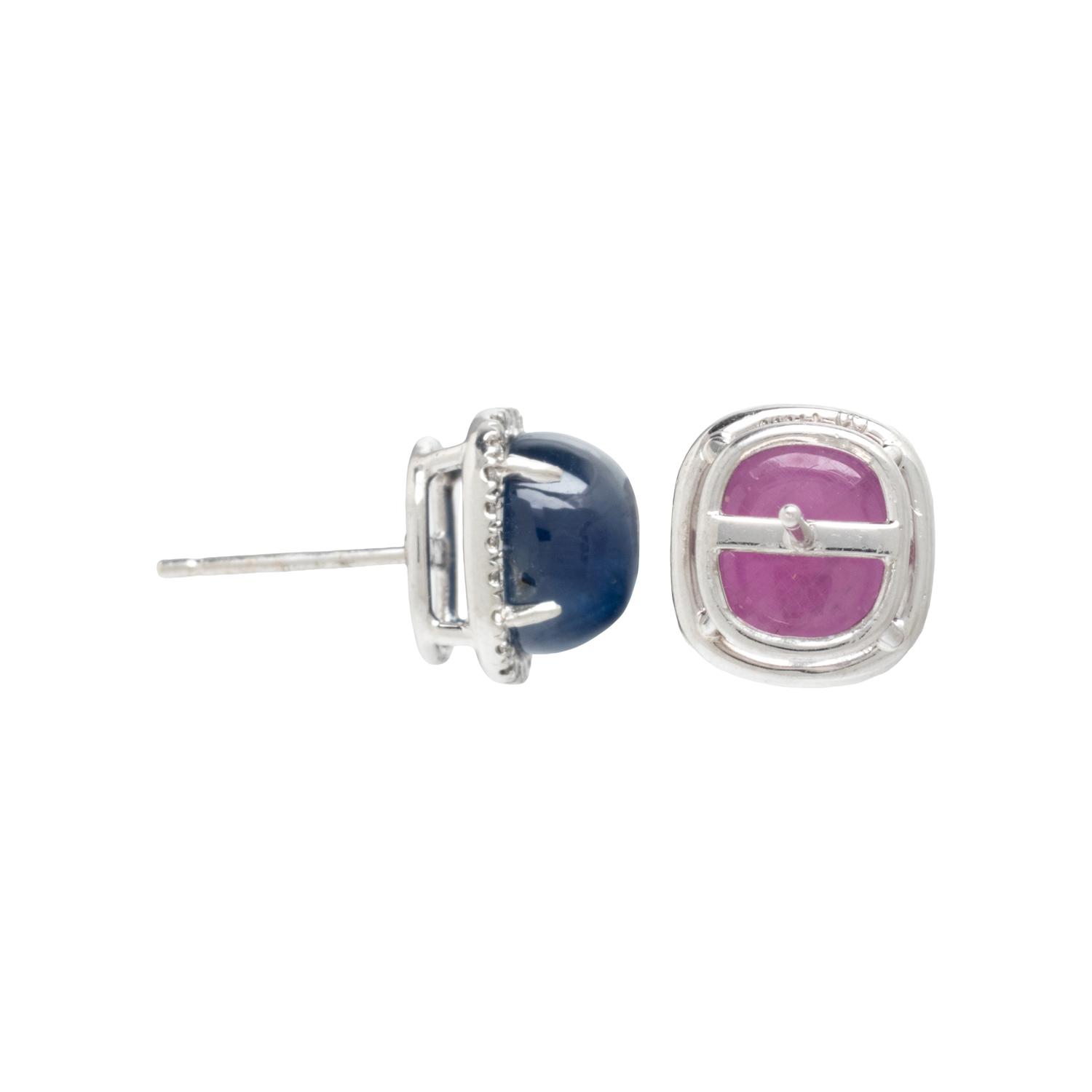 RUBY, SAPPHIRE, AND DIAMOND STUD EARRINGS
