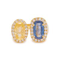 SAPPHIRE, YELLOW SAPPHIRE AND DIAMOND OPEN RING