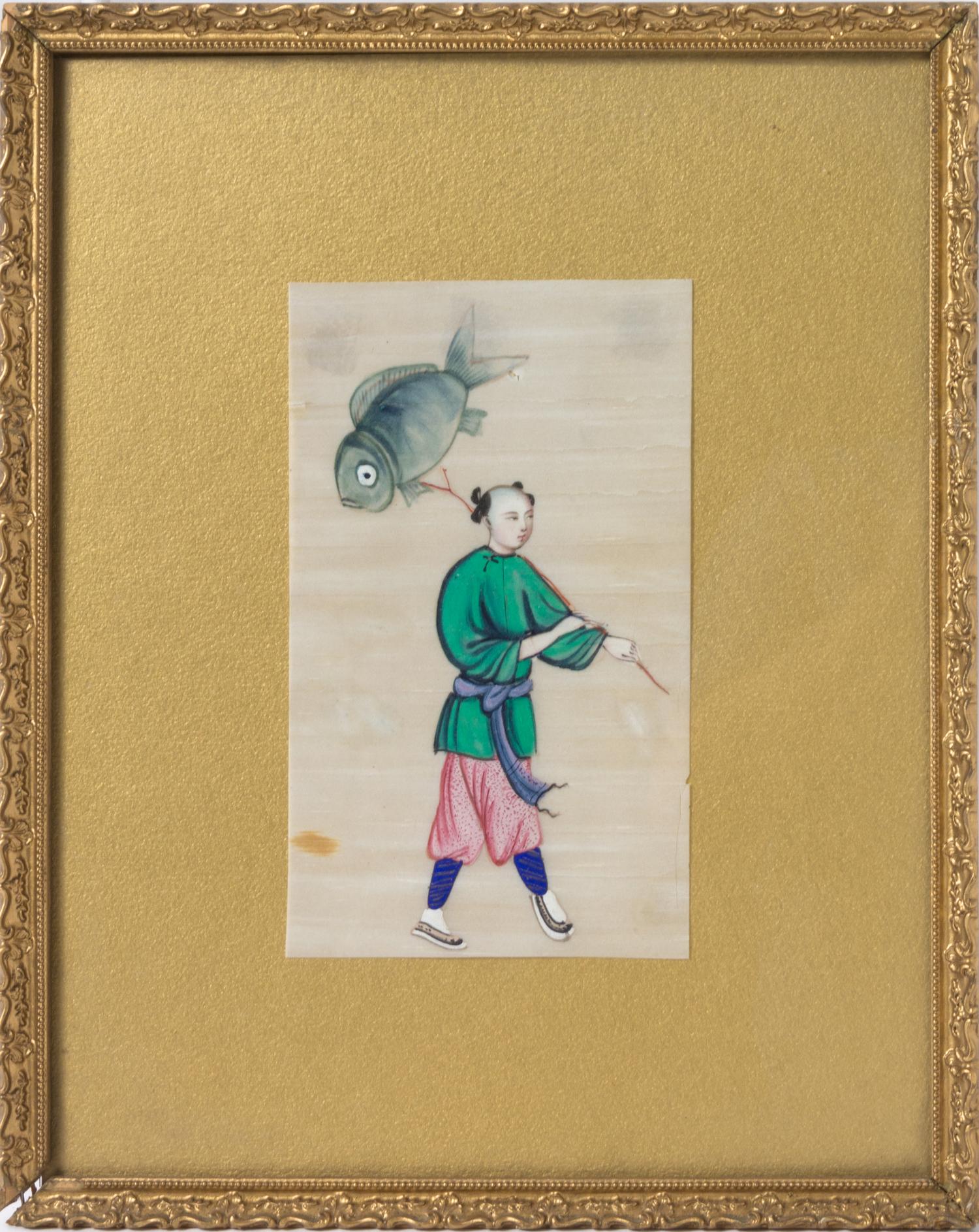 Six Chinese Export Ink and Color on Pith Paintings 6 1/2 x 9 1/4 inches (largest image). — 19TH CENTURY