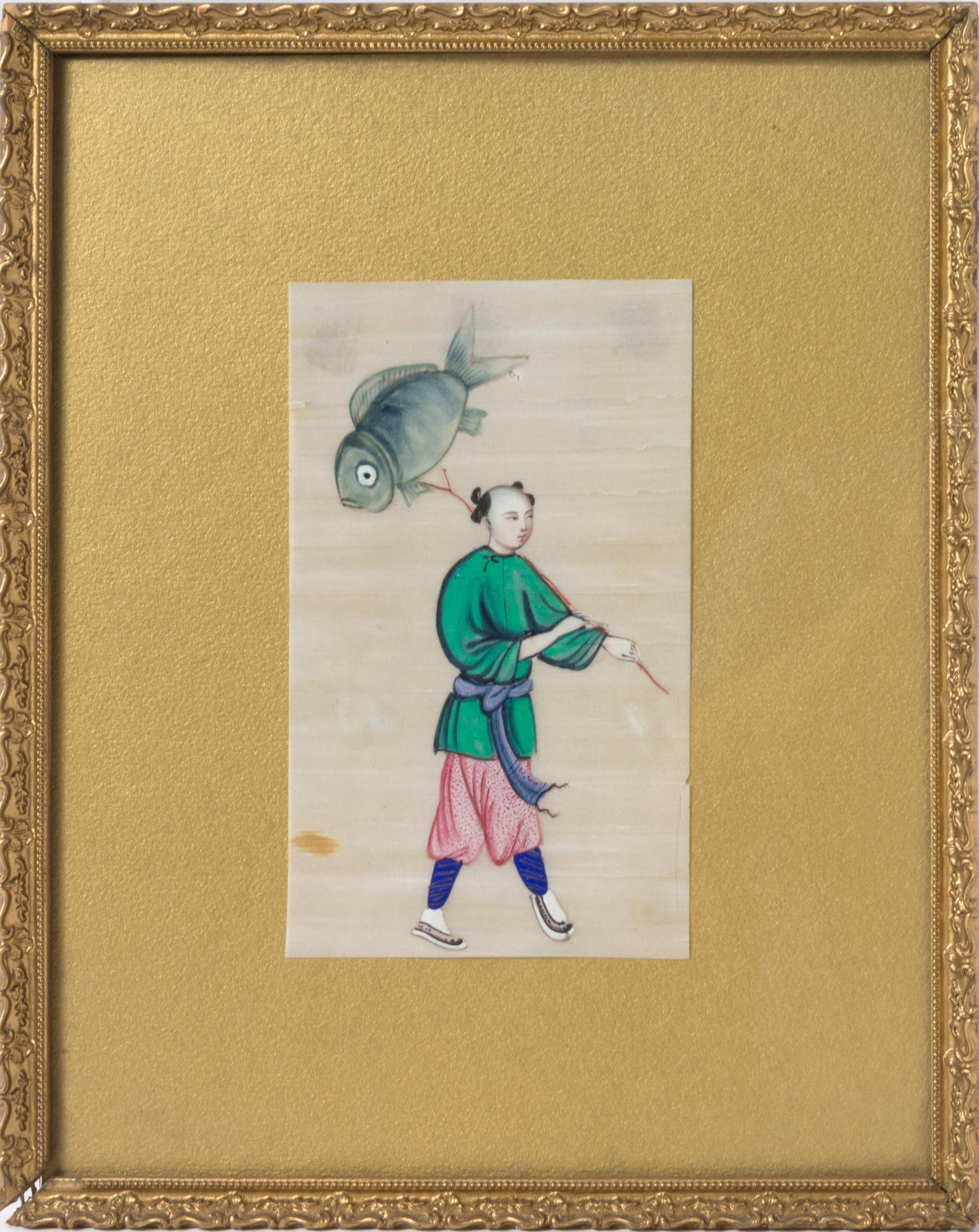 Six Chinese Export Ink and Color on Pith Paintings 6 1/2 x 9 1/4 inches (largest image). — 19TH CENTURY