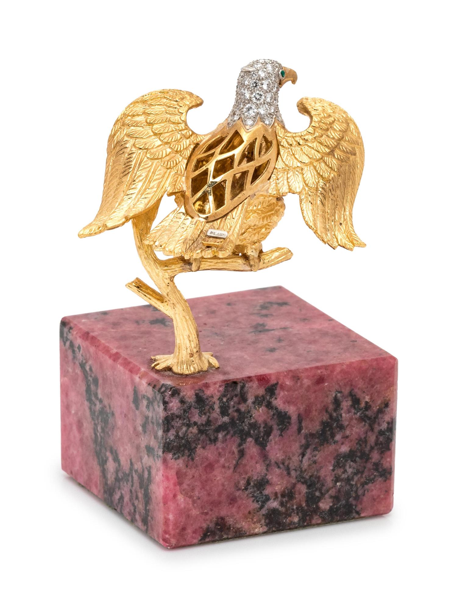 Diamond, Emerald and Rhodonite Eagle Figurine