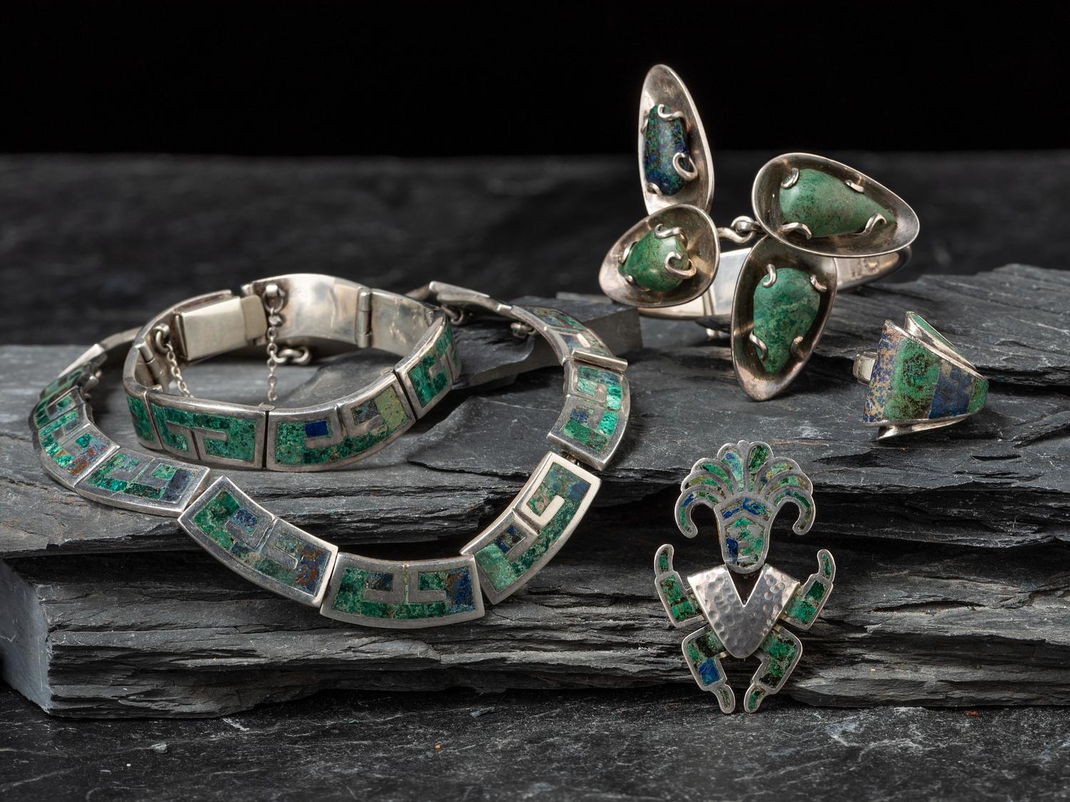 Taxco Silver and Chrysocolla Jewelry