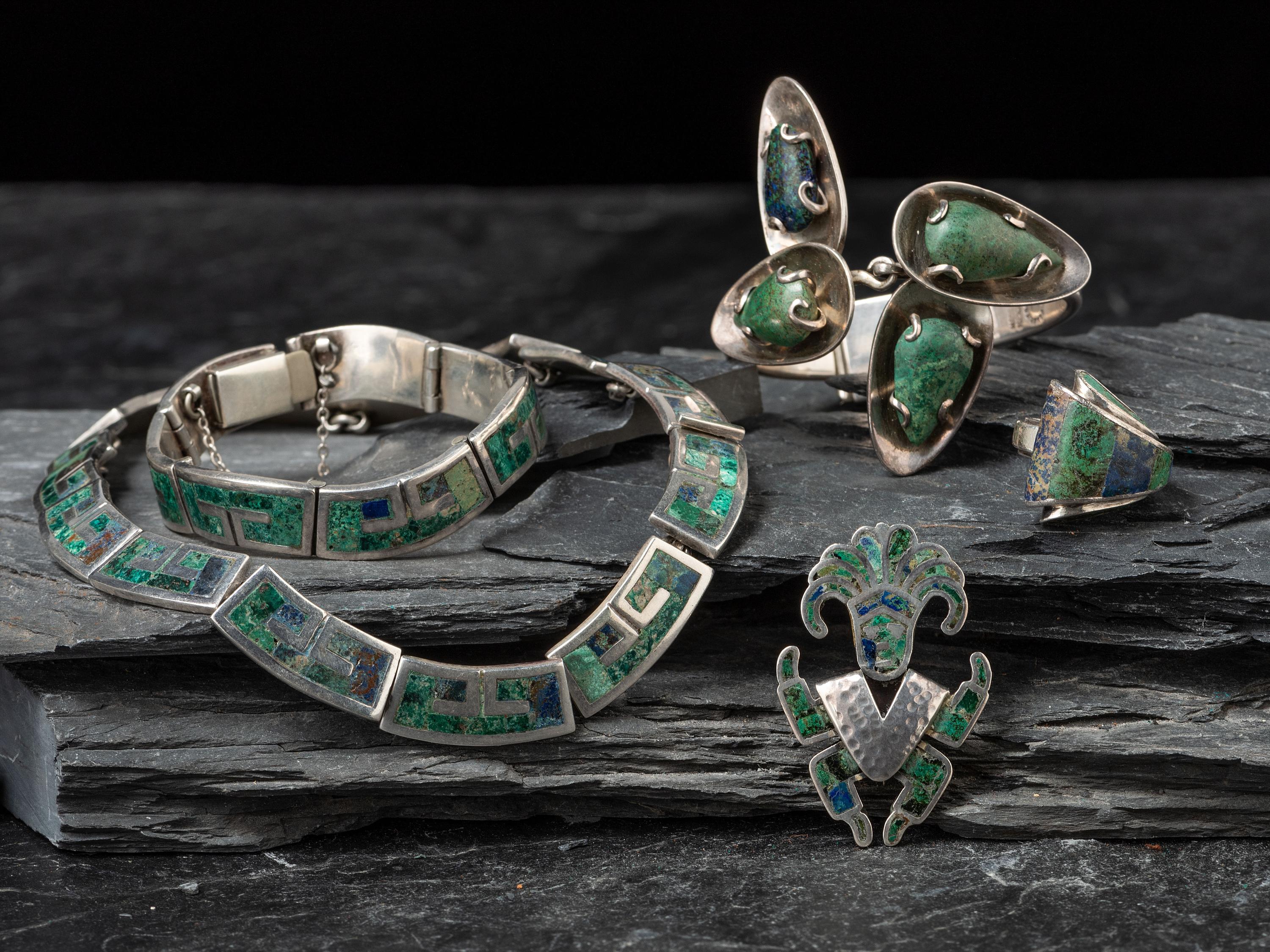 Taxco Silver and Chrysocolla Jewelry