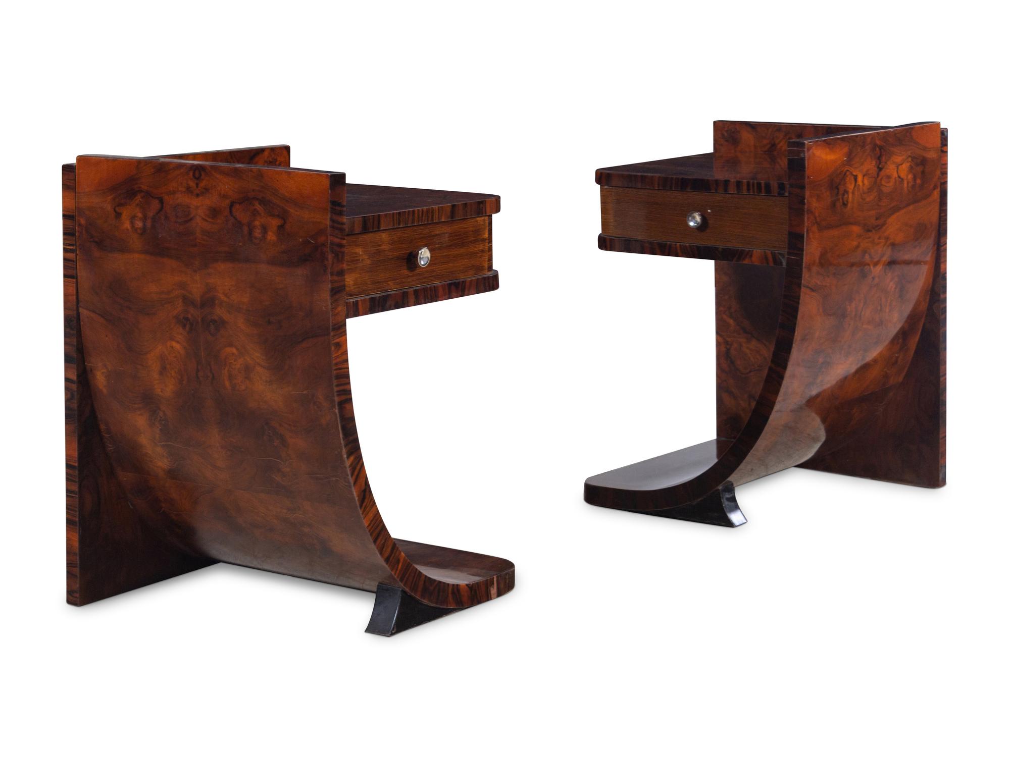 A Pair of Swedish Burlwood Veneer Side Tables