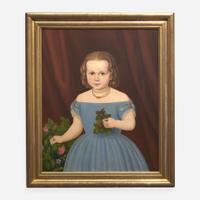 American School 19th century Portrait of a Girl in a Blue Dress named Eliza
