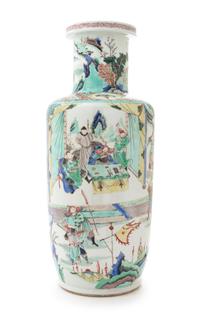 A Famille Verte Porcelain Rouleau Vase Height 18 1/4 inches.