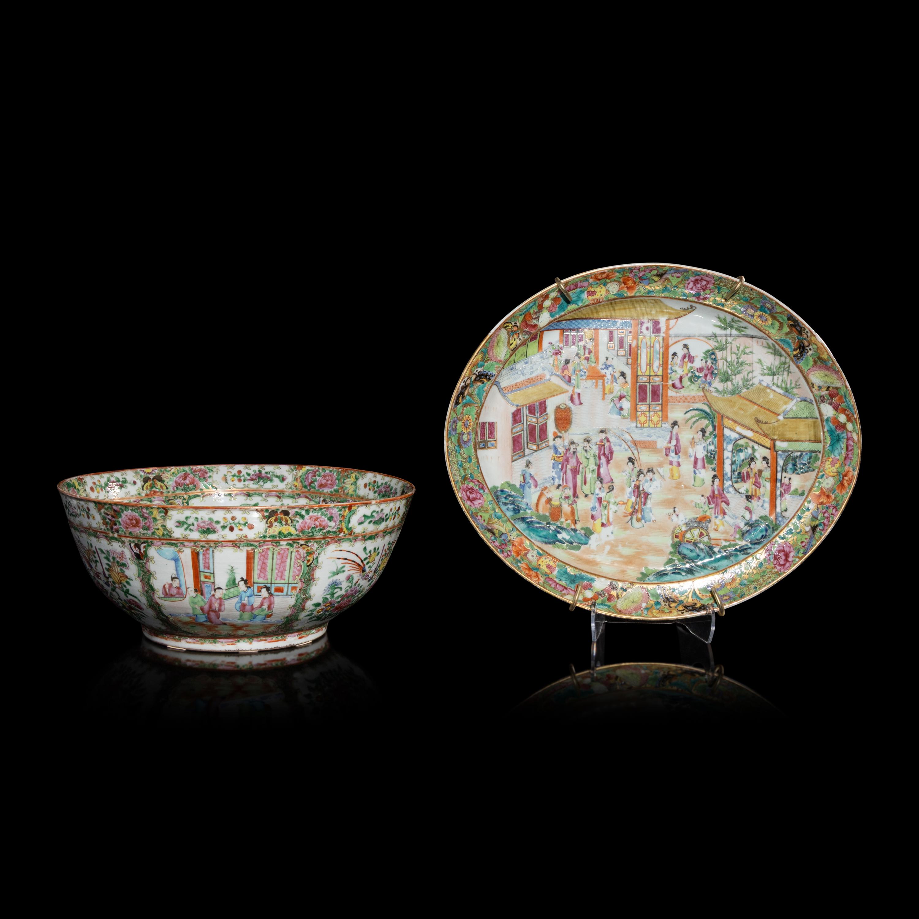 Two Chinese Canton Famille Rose Porcelain Wares, 19th Century — 清晚期 廣彩人物圖大碗及賞盤