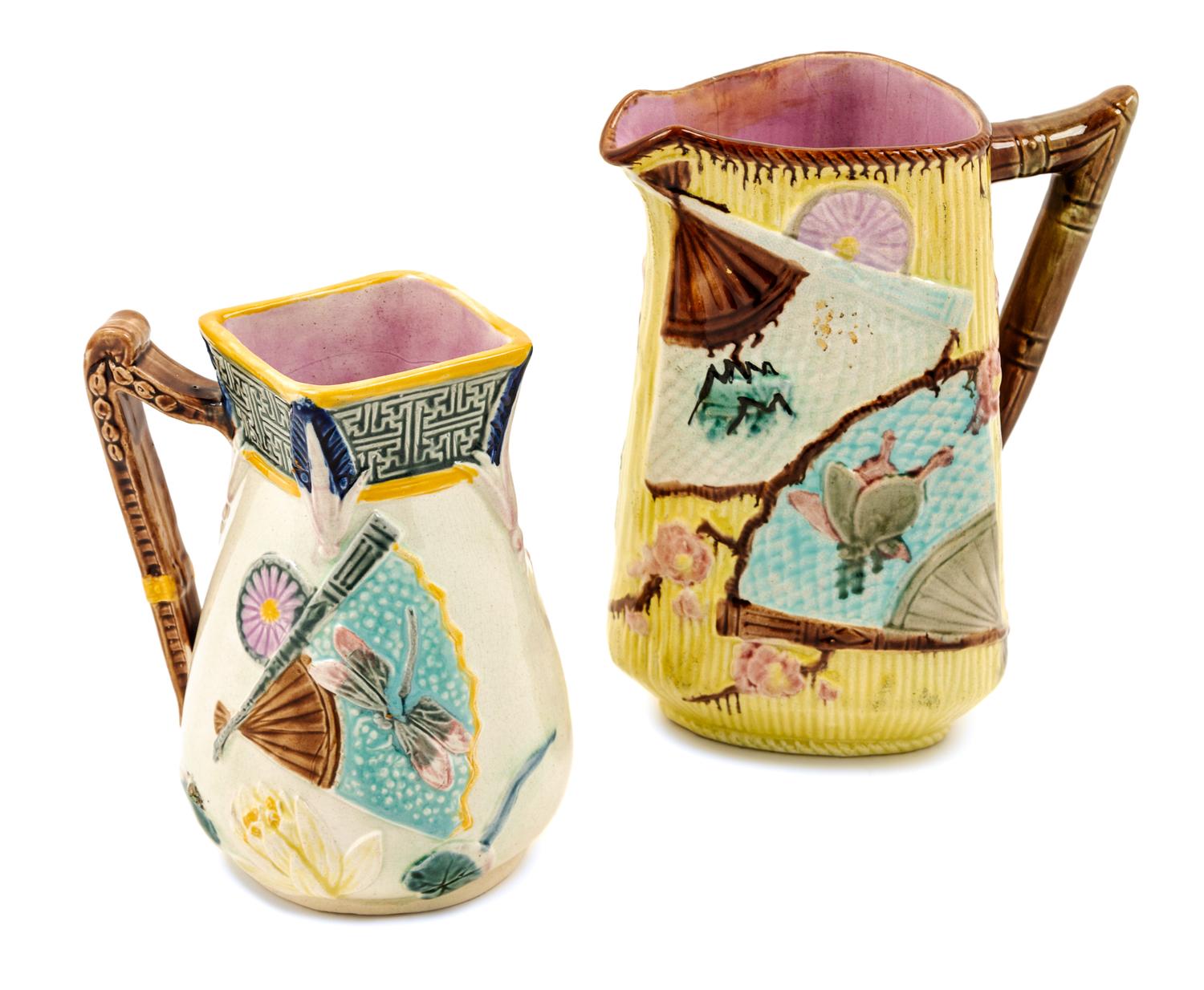Two Majolica Water Pitchers Height of taller 9 inches. — LATE 19TH/EARLY 20TH CENTURY