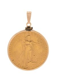 A 12 Karat Gold Fill and US $20 Liberty Coin Pendant,