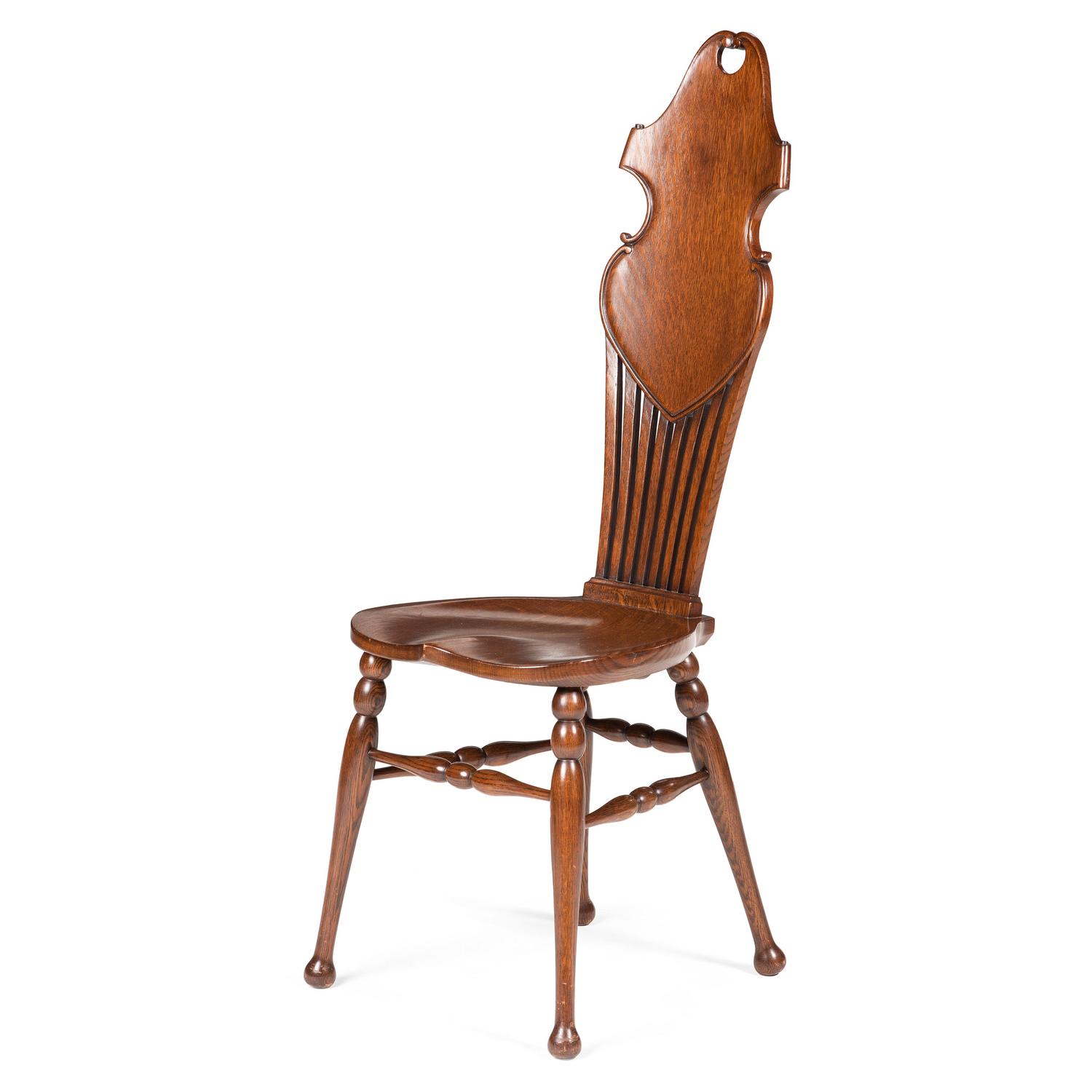 An English Carved and Pierced Oak High-Back Chair