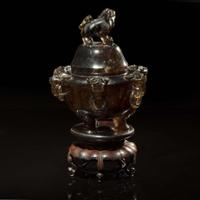 A Chinese smokey quartz censer and cover 烟晶石带盖香炉