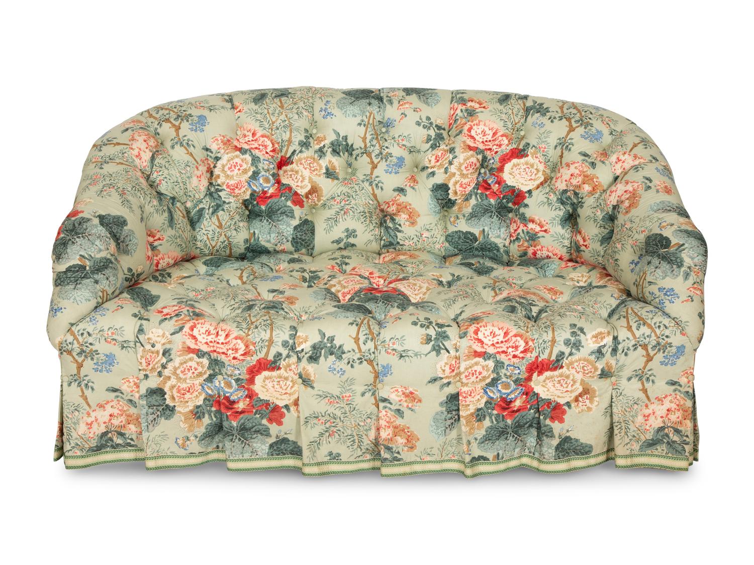 A Button-Tufted Floral Chintz Sofa