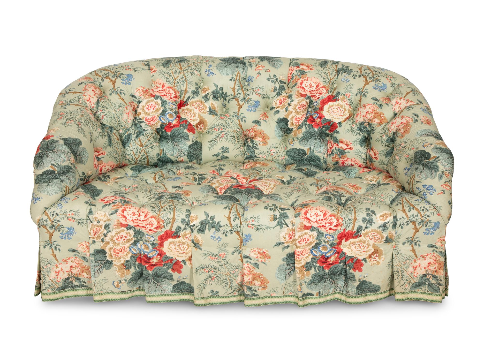 A Button-Tufted Floral Chintz Sofa