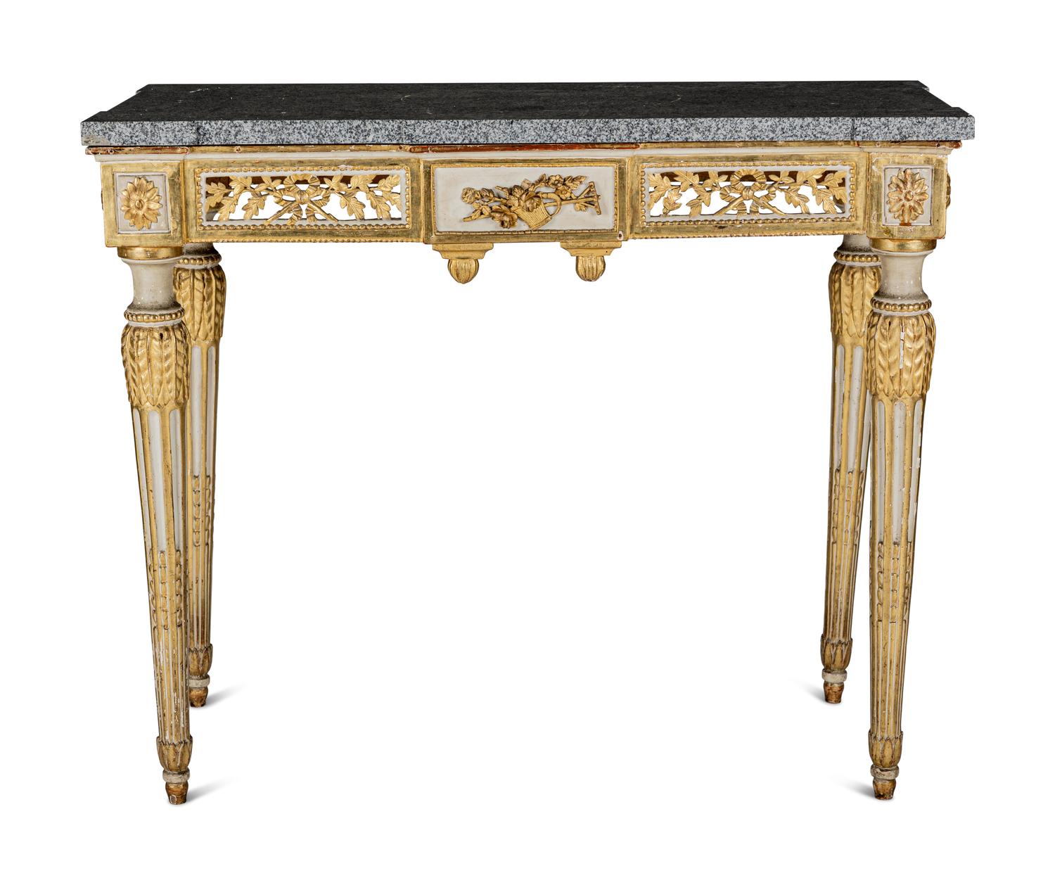 A Pair of North European Neoclassical Gilt and Cream-Painted Console Tables
