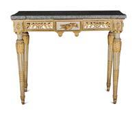 A Pair of North European Neoclassical Gilt and Cream-Painted Console Tables