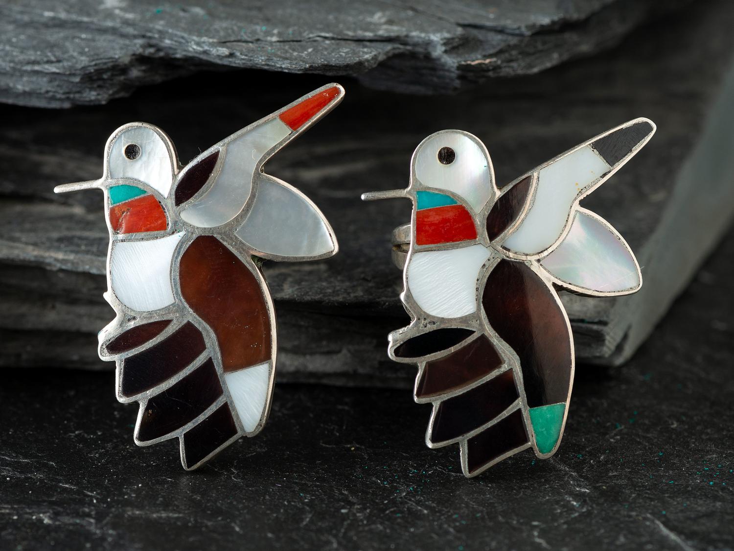 Channel Inlay Hummingbird Squash Blossom Necklace Suite