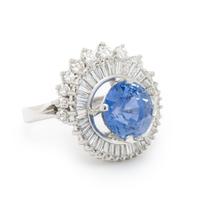 SAPPHIRE, DIAMOND, AND PLATINUM RING