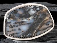 Silver and Dendritic Agate Belt Buckle, with Gold Bead Accents on Reverse