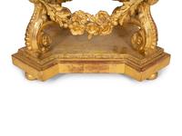 A Georgian Carved, Painted and Parcel Gilt Shaped Pedestal Base
